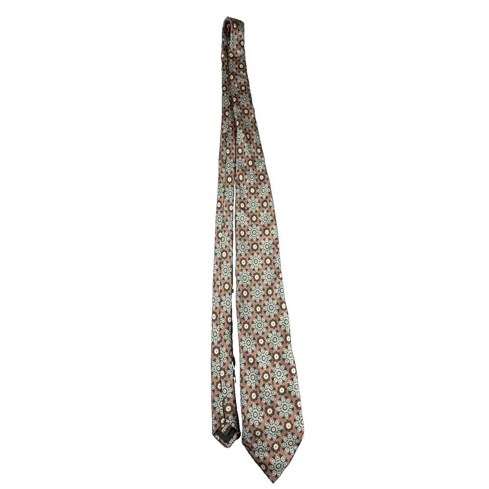 Vintage Fendi Silk Tie Brown Blue Geometric Medallion Made In Italy Designer
